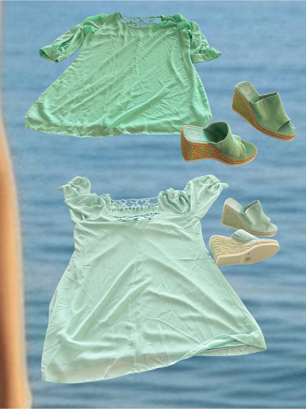 Source Unknown Mint Green Mini Dress with Lace-Up Back